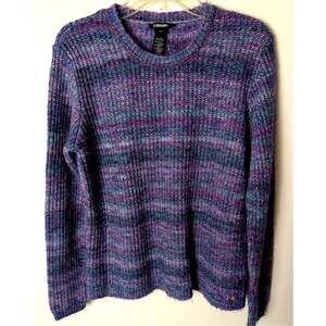 OLSEN Europe Space Dye Knit Crewneck Sweater Heathered Purple Blue Multi M 10